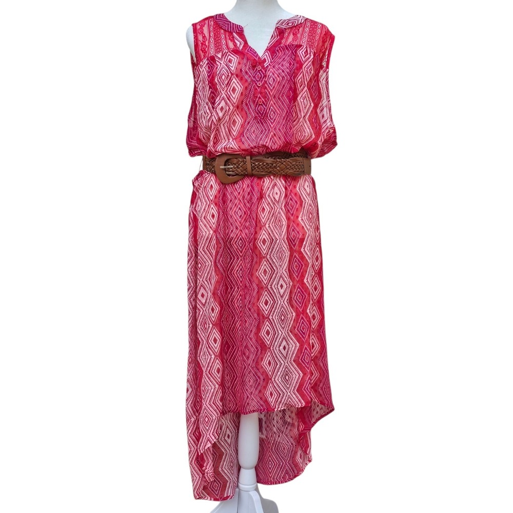 Faded Glory Dress Women's Red/Fushia Hi Lo Maxi Sleeveless Size 2X (18/20W)